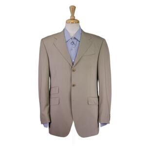 Tombolini Wool Blazer Solid Tan 3-Btn Handmade Jacket 40R
